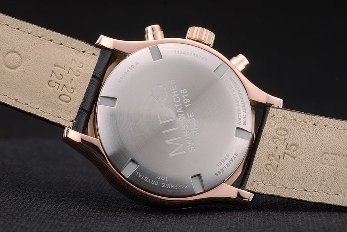 Mido Multifort Rose Gold Stainless Steel Bezel Black Croco Leather Bracelet Black Dial 80279 - Image 2