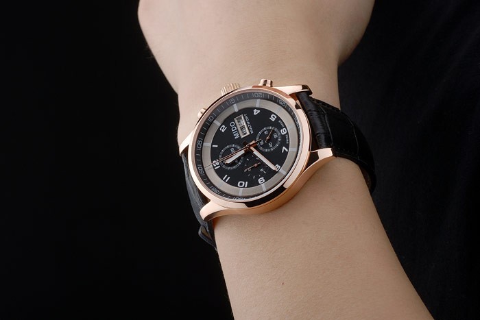 Mido Multifort Rose Gold Stainless Steel Bezel Black Croco Leather Bracelet Black Dial 80279 - Image 3