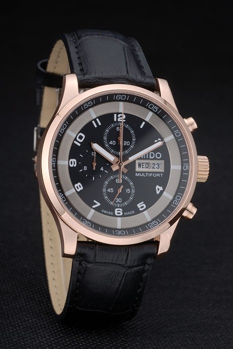 Mido Multifort Rose Gold Stainless Steel Bezel Black Croco Leather Bracelet Black Dial 80279 - Image 4