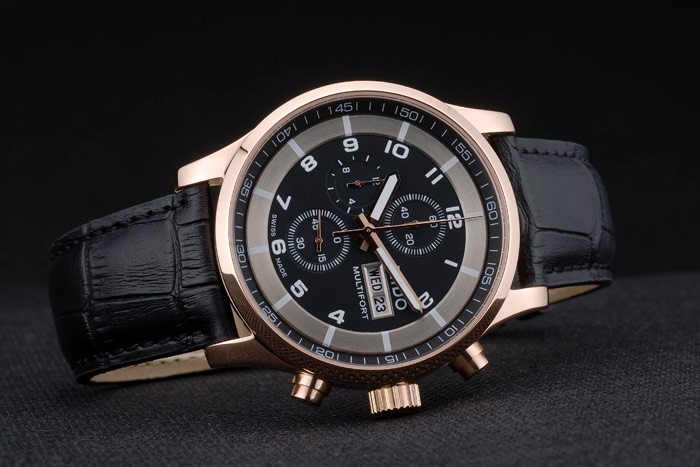 Mido Multifort Rose Gold Stainless Steel Bezel Black Croco Leather Bracelet Black Dial 80279 - Image 5