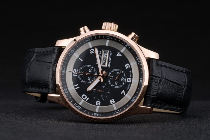 Mido Multifort Rose Gold Stainless Steel Bezel Black Croco Leather Bracelet Black Dial 80279 - Image 6