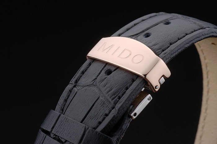 Mido Multifort Rose Gold Stainless Steel Bezel Black Croco Leather Bracelet Black Dial 80279 - Image 7