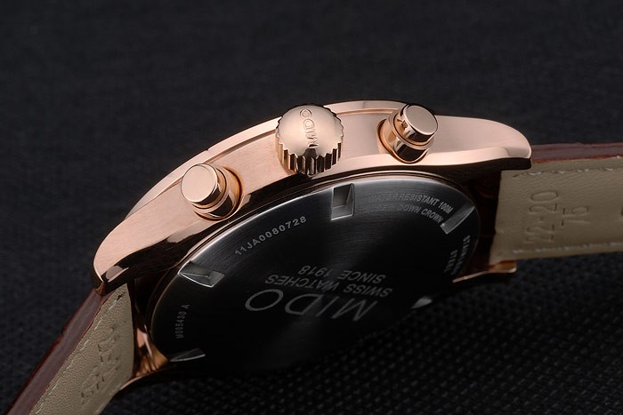 Mido Multifort Rose Gold Stainless Steel Bezel Brown Croco Leather Bracelet White Dial 80280 - Image 11