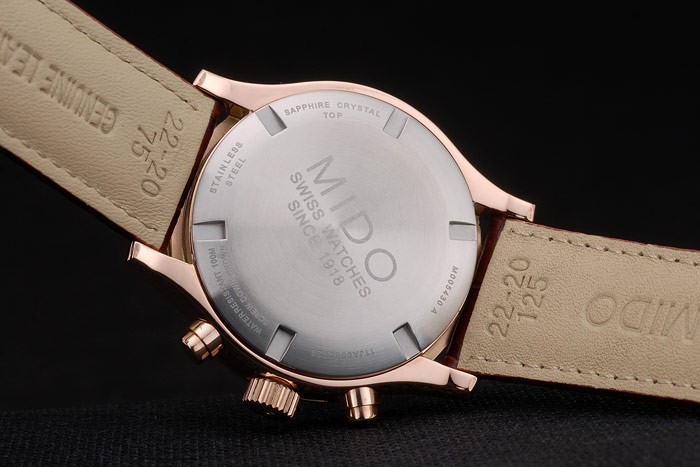 Mido Multifort Rose Gold Stainless Steel Bezel Brown Croco Leather Bracelet White Dial 80280 - Image 2