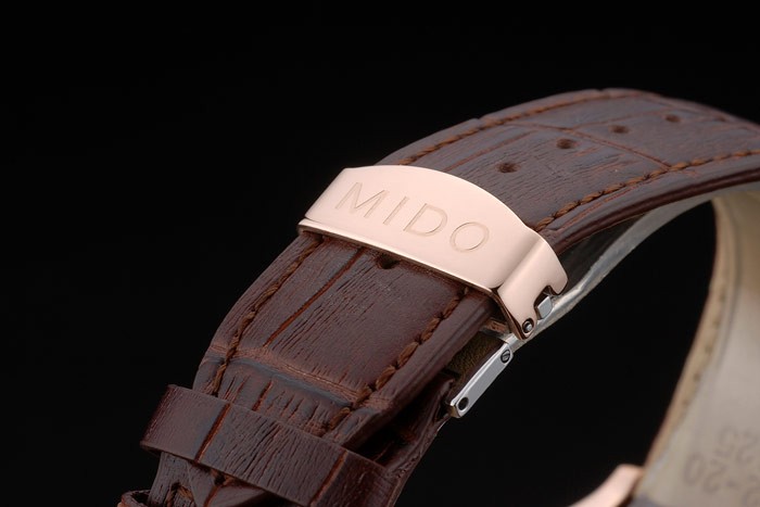Mido Multifort Rose Gold Stainless Steel Bezel Brown Croco Leather Bracelet White Dial 80280 - Image 7