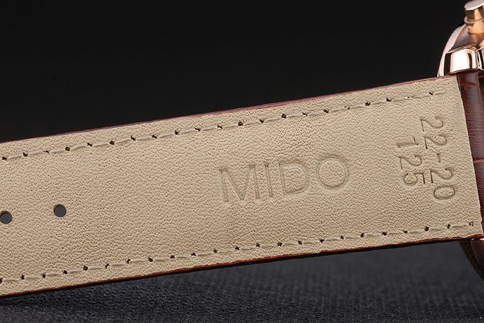 Mido Multifort Rose Gold Stainless Steel Bezel Brown Croco Leather Bracelet White Dial 80280 - Image 9